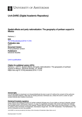 Spatial Effects and Party Nationalization: the Geography of Partisan Support in Mexico