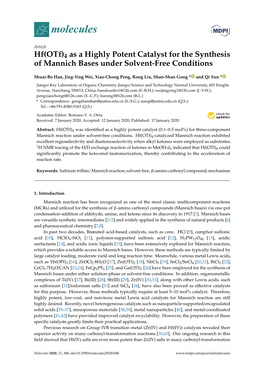 Hf(Otf)4 As a Highly Potent Catalyst for the Synthesis of Mannich Bases Under Solvent-Free Conditions