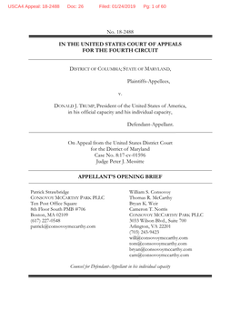 No. 18-2488 in the UNITED STATES COURT of APPEALS for the FOURTH CIRCUIT Plaintiffs-Appellees, V. DONALD J. TRUMP, President Of