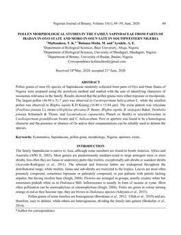 Nigerian Journal of Botany, Volume 33(1), 49 -59, June, 2020 49