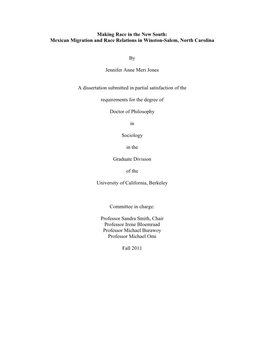 Making Race in the New South: Mexican Migration and Race Relations in Winston-Salem, North Carolina