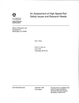 An Assessment of High-Speed Rail Safety Issues and Research Needs U.S