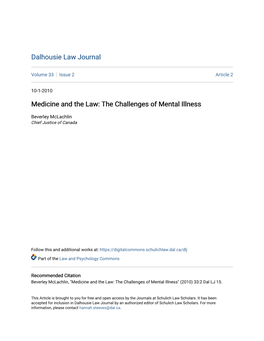 Medicine and the Law: the Challenges of Mental Illness