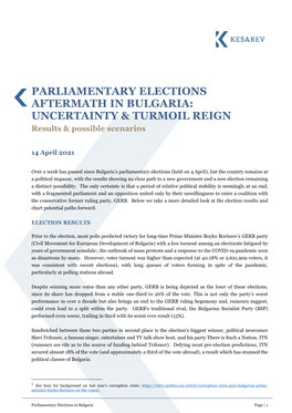 Parliamentary Elections Aftermath in Bulgaria | April 2021