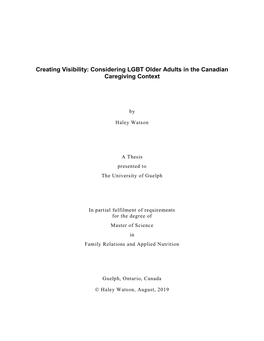 Creating Visibility: Considering LGBT Older Adults in the Canadian Caregiving Context