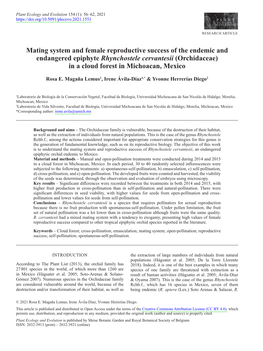 Mating System and Female Reproductive Success of the Endemic and Endangered Epiphyte Rhynchostele Cervantesii (Orchidaceae) in a Cloud Forest in Michoacan, Mexico