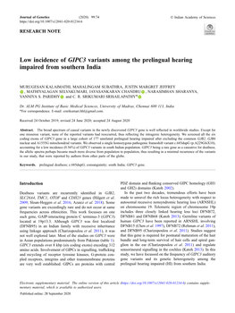 Low Incidence of GIPC3 Variants Among the Prelingual Hearing Impaired from Southern India