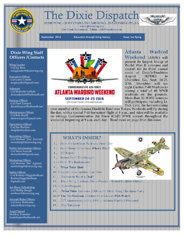 The Dixie Dispatch DIXIE WING, COMMEMORATIVE AIR FORCE, PEACHTREE CITY, GA Col Frank Kalinowski, Editor - Fsk47@Yahoo.Com