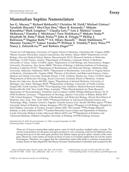 Essay Mammalian Septins Nomenclature Ian G