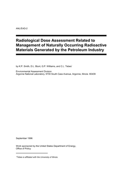 Radiological Dose Assessment Related to Management of Naturally Occurring Radioactive Materials Generated by the Petroleum Industry