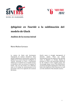 Iphigénie En Tauride O La Sublimación Del Modelo De Gluck