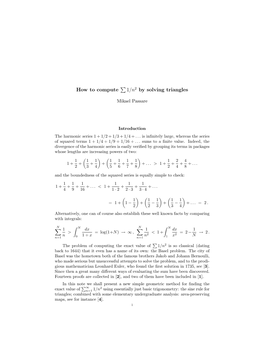 How to Compute ∑1/N 2 by Solving Triangles