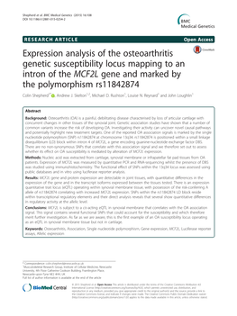 Expression Analysis of the Osteoarthritis