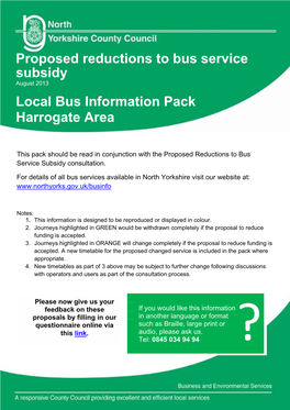 Proposed Reductions to Bus Service Subsidy Local Bus Information Pack Harrogate Area