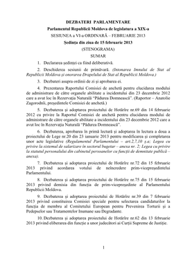 1 DEZBATERI PARLAMENTARE Parlamentul Republicii Moldova De