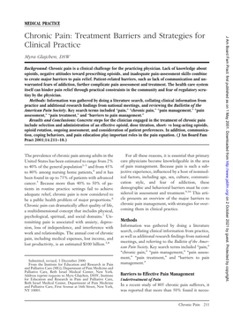 Chronic Pain: Treatment Barriers and Strategies for Clinical Practice