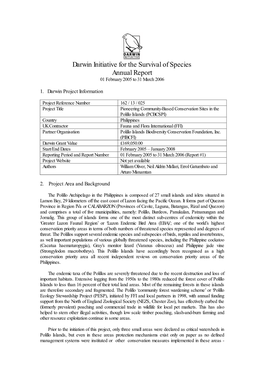 Darwin Initiative for the Survival of Species Annual Report 01 February 2005 to 31 March 2006