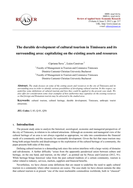 The Durable Development of Cultural Tourism in Timisoara and Its Surrounding Area: Capitalizing on the Existing Assets and Resources