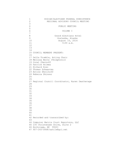 1 Kodiak/Aleutians Federal Subsistence 2 Regional