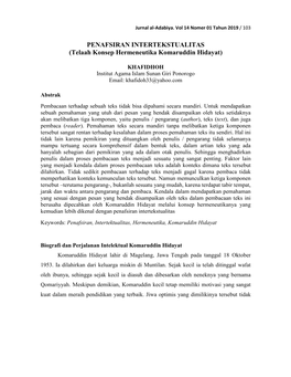 PENAFSIRAN INTERTEKSTUALITAS (Telaah Konsep Hermeneutika Komaruddin Hidayat)