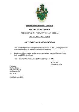 Supplementary 2 Agenda Supplement for Council, 24/02/2021 18:00