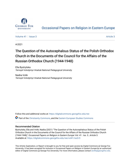 The Question of the Autocephalous Status of the Polish Orthodox Church in the Documents of the Council for the Affairs of the Russian Orthodox Church (1944-1948)