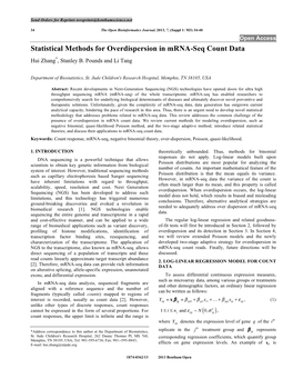 Statistical Methods for Overdispersion in Mrna-Seq Count Data Hui Zhang*, Stanley B