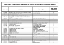 Regione Calabria - Progetti Di Servizio Civile Nazionale Per L’Attuazione Del PON IOG Valutati Positivamente - Allegato A