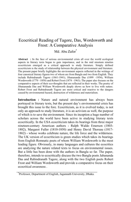 Ecocritical Reading of Tagore, Das, Wordsworth and Frost: a Comparative Analysis Md