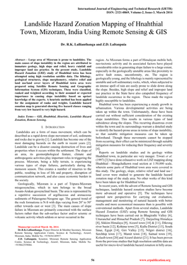 Landslide Hazard Zonation Mapping of Hnahthial Town, Mizoram, India Using Remote Sensing & GIS