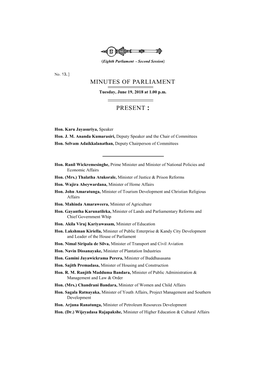 Minutes of Parliament Present