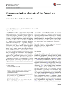 Metazoan Parasites from Odontocetes Off New Zealand: New Records