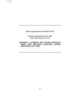 Division C—Energy and Water Develop- Ment and Related Agencies Appro- Priations Act, 2009