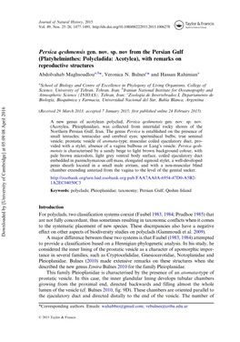 Platyhelminthes: Polycladida: Acotylea), with Remarks on Reproductive Structures Abdolvahab Maghsoudloua,B*, Veronica N