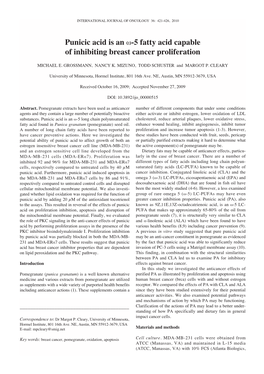 Punicic Acid Is an ˆ-5 Fatty Acid Capable of Inhibiting Breast Cancer Proliferation