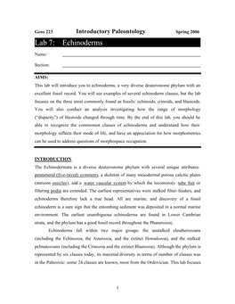 Lab 7: Echinoderms