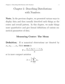 Chapter 2. Describing Distributions with Numbers 1 Chapter 2