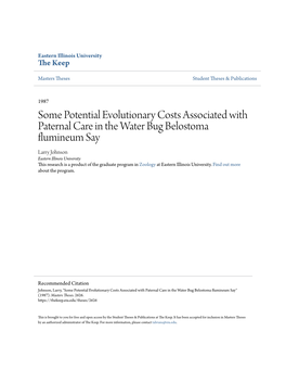 Some Potential Evolutionary Costs Associated with Paternal Care in the Water Bug Belostoma Flumineum