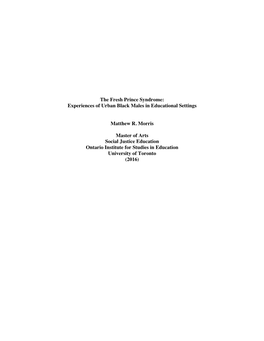 The Fresh Prince Syndrome: Experiences of Urban Black Males in Educational Settings