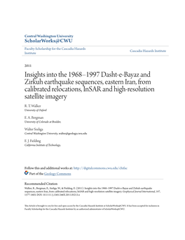 Insights Into the 1968–1997 Dasht-E-Bayaz and Zirkuh Earthquake Sequences, Eastern Iran, from Calibrated Relocations, Insar and High-Resolution Satellite Imagery R