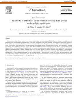 The Activity of Extracts of Seven Common Invasive Plant Species on Fungal Phytopathogens ⁎ L.K