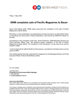 SWM Completes Sale of Pacific Magazines to Bauer