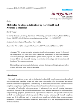 Molecular Pnictogen Activation by Rare Earth and Actinide Complexes