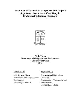 Flood Risk Assessment in Bangladesh and People`S Adjustment Scenarios: a Case Study in Brahmaputra-Jamuna Floodplain