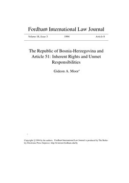 The Republic of Bosnia-Herzegovina and Article 51: Inherent Rights and Unmet Responsibilities