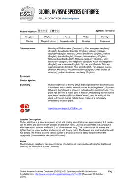 Rubus Ellipticus Global Invasive Species Database (GISD)