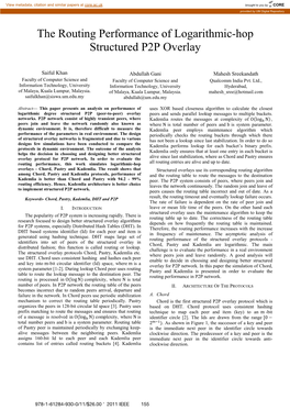 The Routing Performance of Logarithmic-Hop Structured P2P Overlay