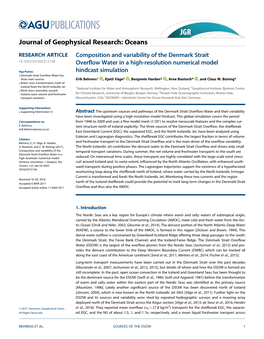 Composition and Variability of the Denmark Strait 10.1002/2016JC012158 Overflow Water in a High-Resolution Numerical Model