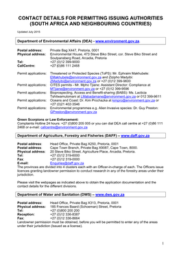 Contact Details for Permitting Issuing Authorities (South Africa and Neighbouring Countries)