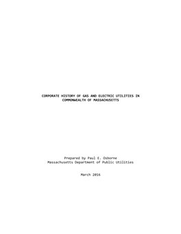 Corporate History of Gas and Electric Utilities in Commonwealth of Massachusetts